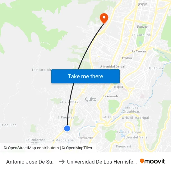 Antonio Jose De Sucre to Universidad De Los Hemisferios map