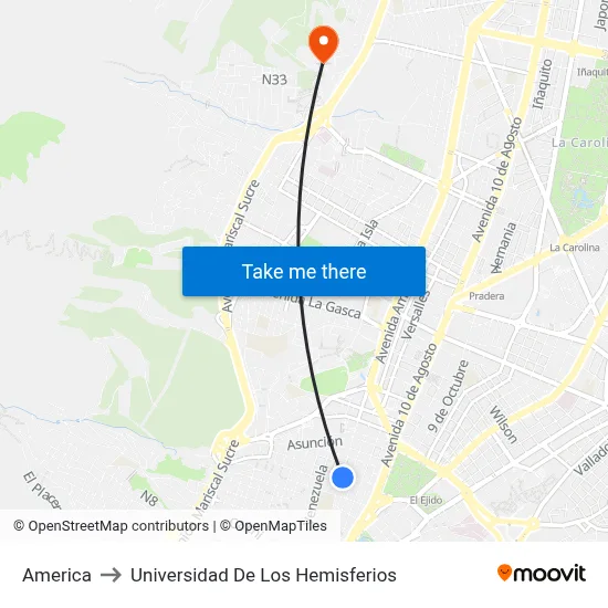 America to Universidad De Los Hemisferios map