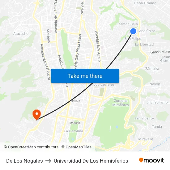 De Los Nogales to Universidad De Los Hemisferios map
