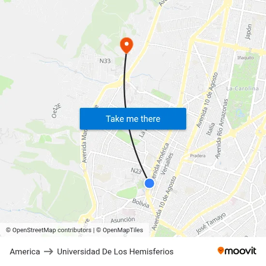 America to Universidad De Los Hemisferios map
