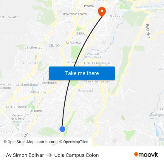 Av Simon Bolivar to Udla Campus Colon map