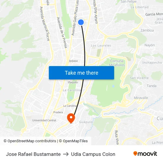 Jose Rafael Bustamante to Udla Campus Colon map