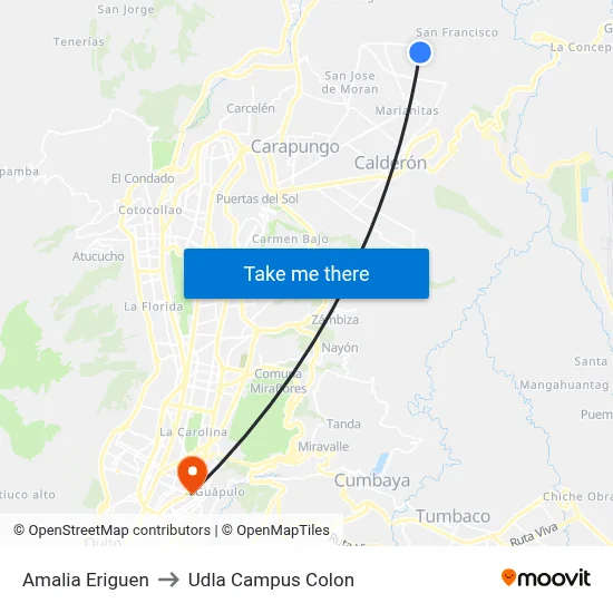 Amalia Eriguen to Udla Campus Colon map