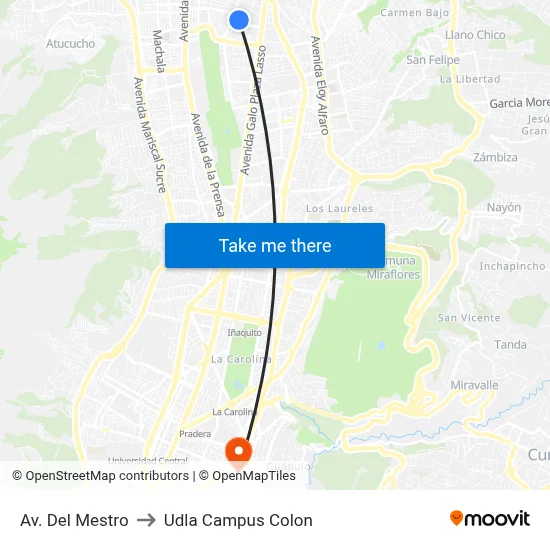 Av. Del Mestro to Udla Campus Colon map