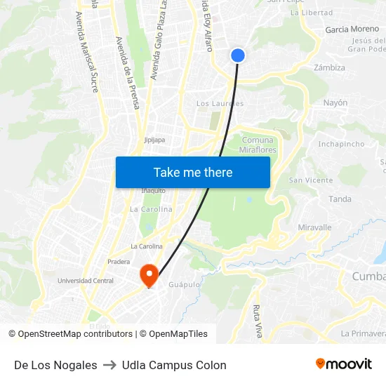De Los Nogales to Udla Campus Colon map
