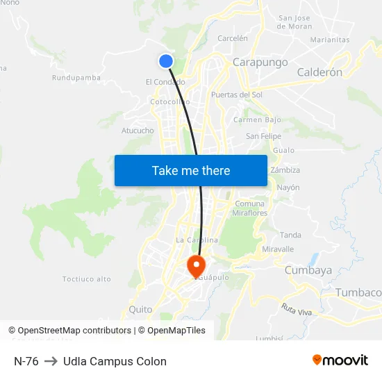 N-76 to Udla Campus Colon map