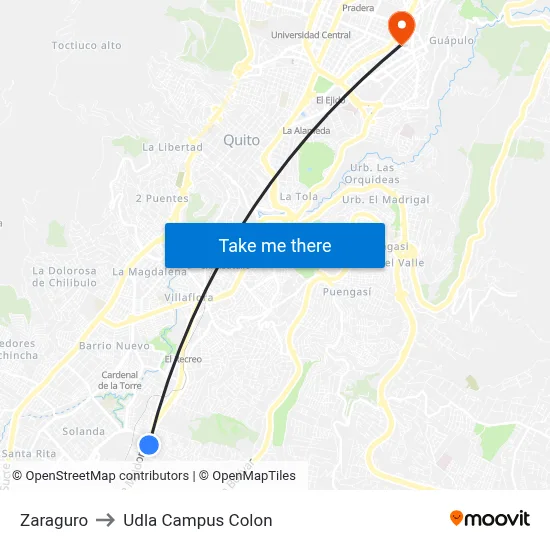 Zaraguro to Udla Campus Colon map