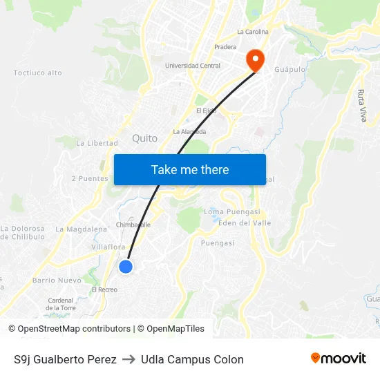 S9j   Gualberto Perez to Udla Campus Colon map