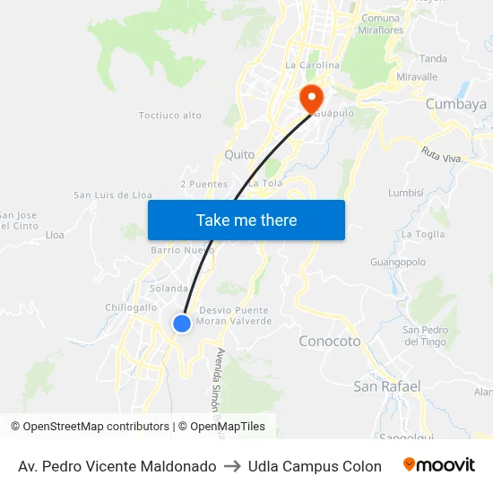Av. Pedro Vicente Maldonado to Udla Campus Colon map