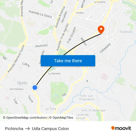 Pichincha to Udla Campus Colon map
