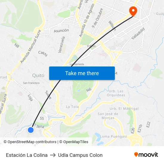Estación La Colina to Udla Campus Colon map