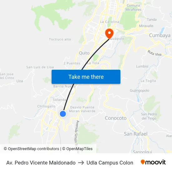 Av. Pedro Vicente Maldonado to Udla Campus Colon map