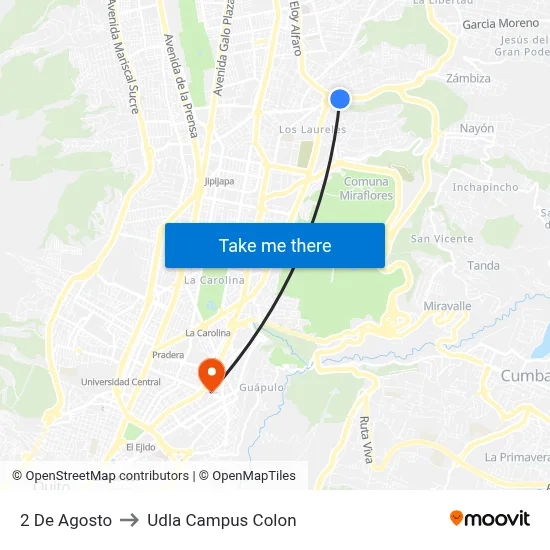 2 De Agosto to Udla Campus Colon map