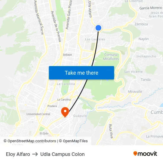 Eloy Alfaro to Udla Campus Colon map