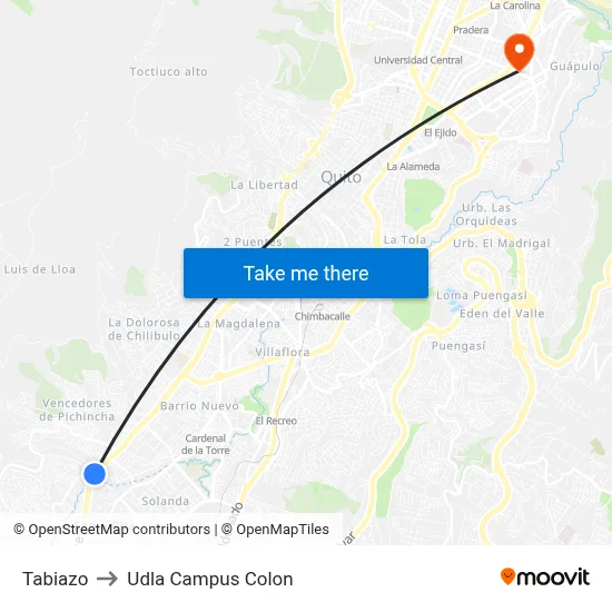 Tabiazo to Udla Campus Colon map