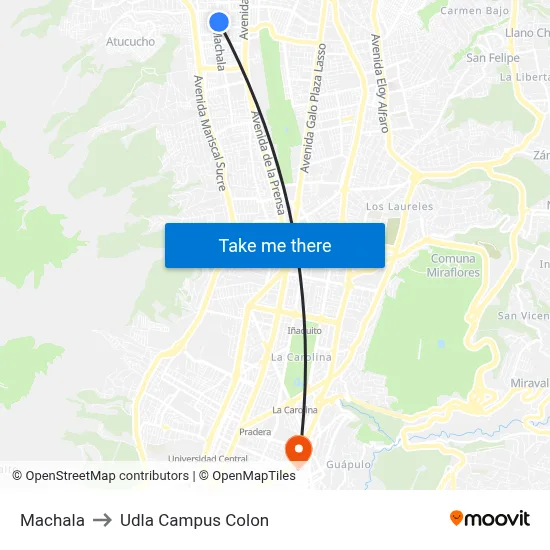 Machala to Udla Campus Colon map