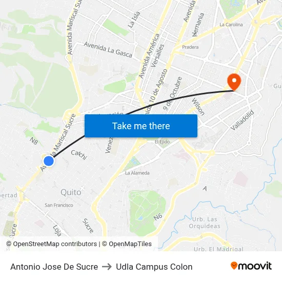 Antonio Jose De Sucre to Udla Campus Colon map