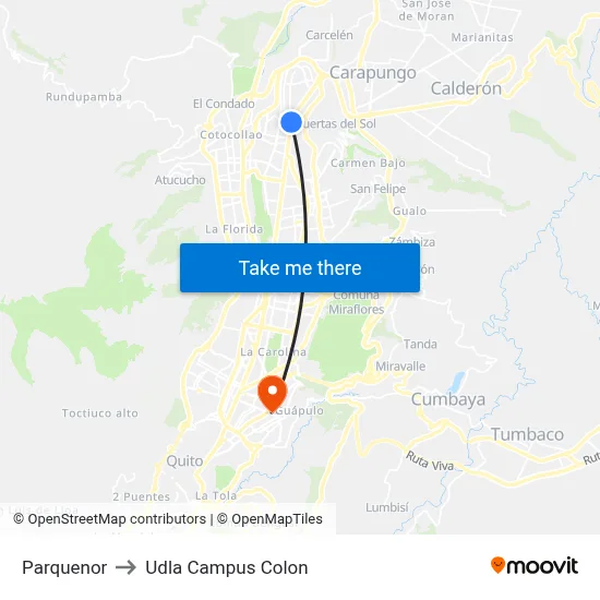 Parquenor to Udla Campus Colon map