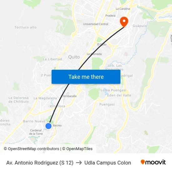 Av. Antonio Rodriguez  (S  12) to Udla Campus Colon map
