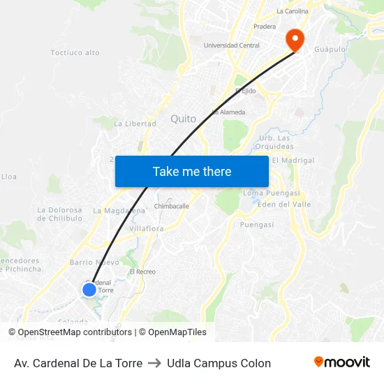 Av. Cardenal De La Torre to Udla Campus Colon map