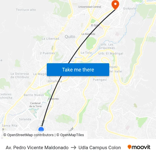 Av. Pedro Vicente Maldonado to Udla Campus Colon map