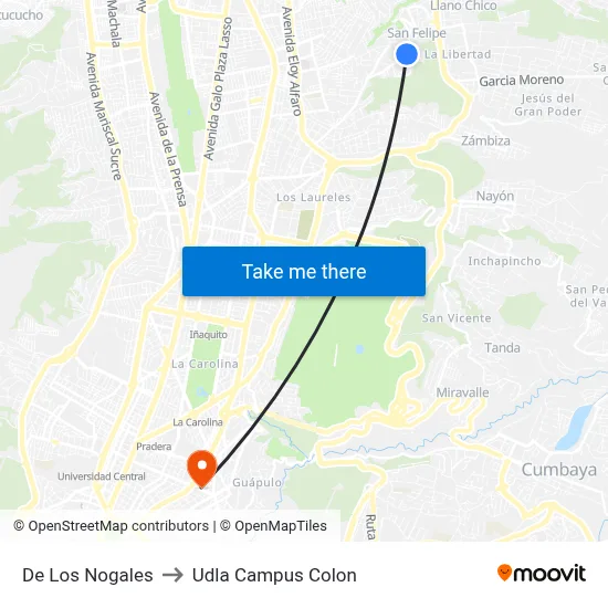 De Los Nogales to Udla Campus Colon map