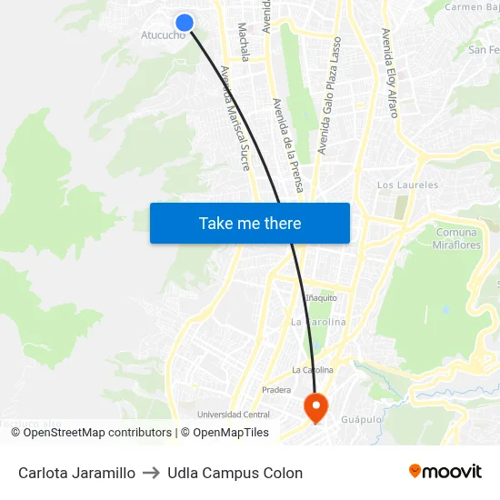 Carlota Jaramillo to Udla Campus Colon map