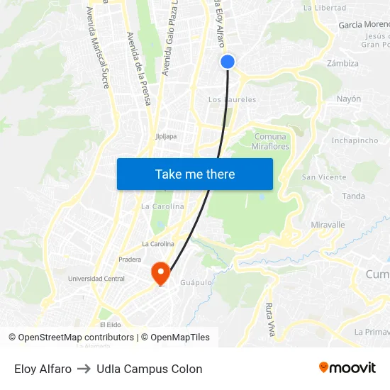 Eloy Alfaro to Udla Campus Colon map