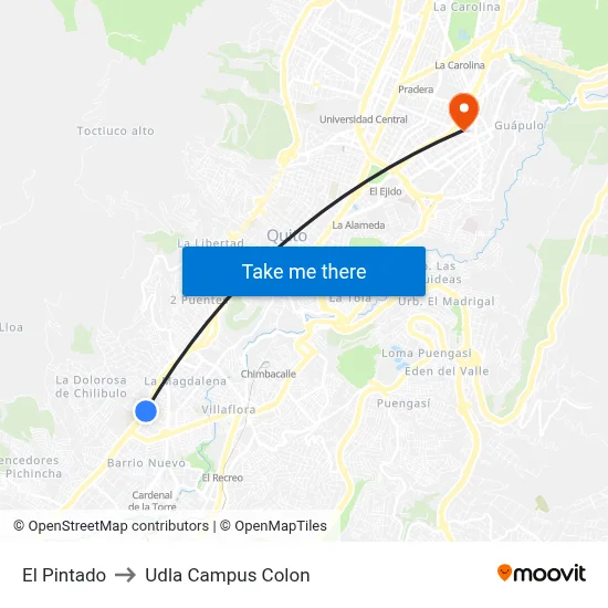El Pintado to Udla Campus Colon map