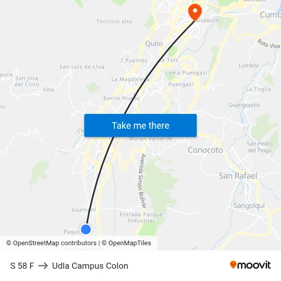 S 58 F to Udla Campus Colon map
