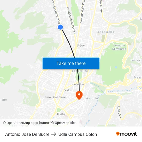 Antonio Jose De Sucre to Udla Campus Colon map