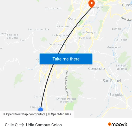 Calle Q to Udla Campus Colon map