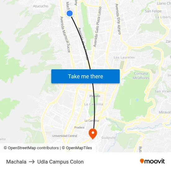 Machala to Udla Campus Colon map