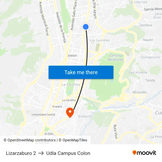 Lizarzaburo 2 to Udla Campus Colon map