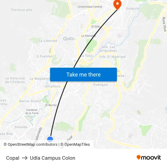 Copal to Udla Campus Colon map
