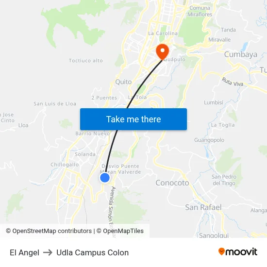 El Angel to Udla Campus Colon map