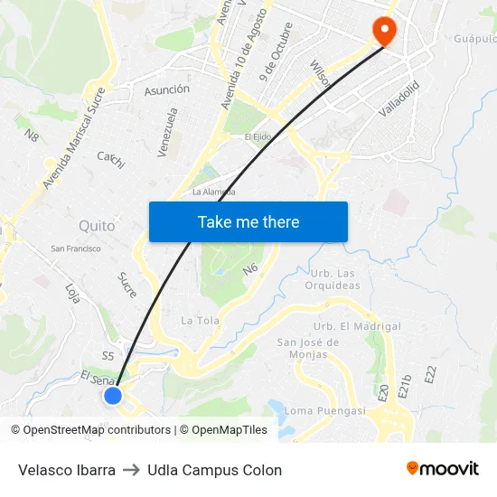 Velasco Ibarra to Udla Campus Colon map