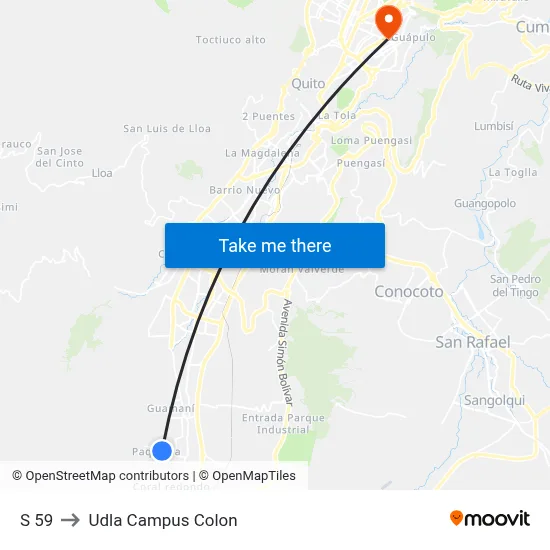 S 59 to Udla Campus Colon map