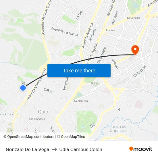 Gonzalo De La Vega to Udla Campus Colon map