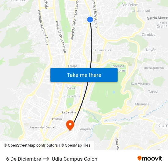 6 De Diciembre to Udla Campus Colon map
