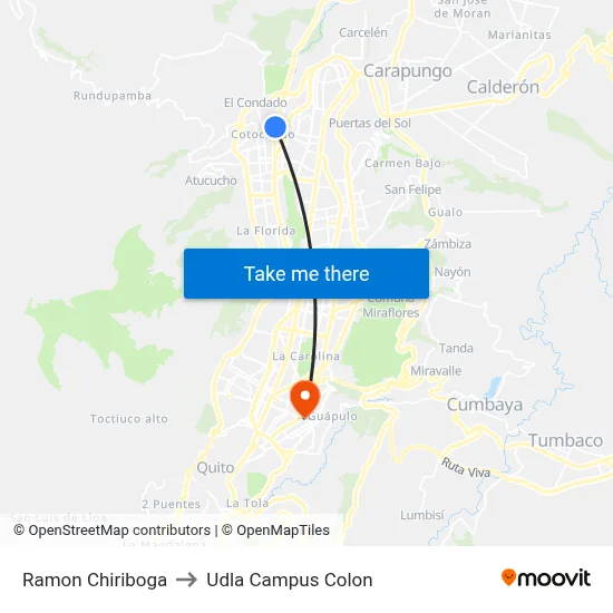 Ramon Chiriboga to Udla Campus Colon map