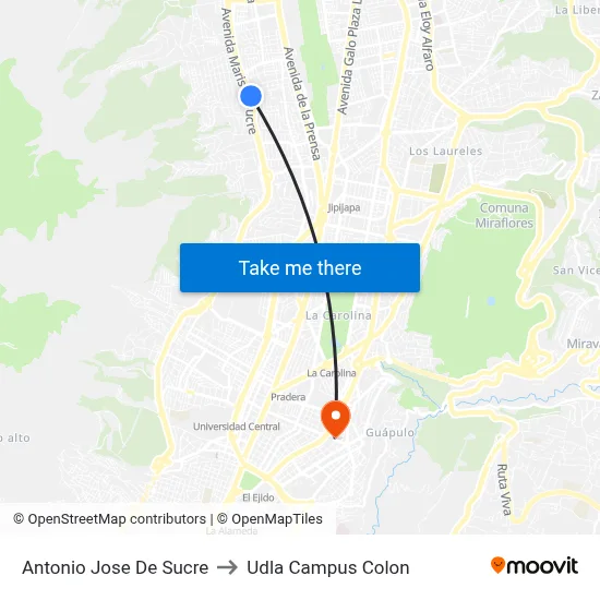 Antonio Jose De Sucre to Udla Campus Colon map