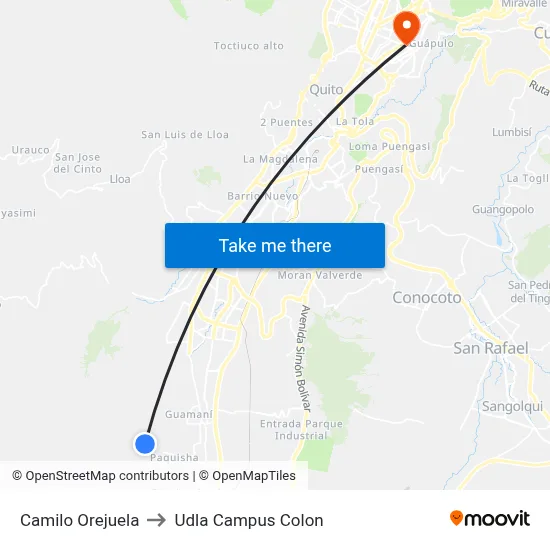 Camilo Orejuela to Udla Campus Colon map