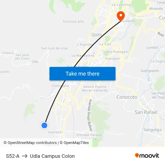 S52-A to Udla Campus Colon map