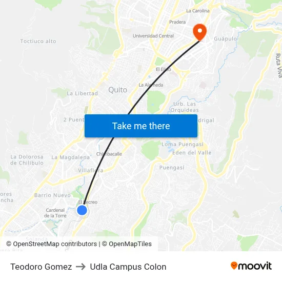 Teodoro Gomez to Udla Campus Colon map