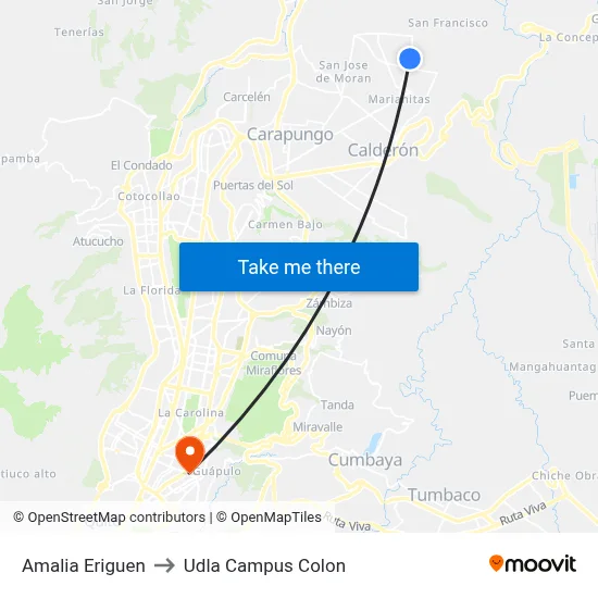 Amalia Eriguen to Udla Campus Colon map