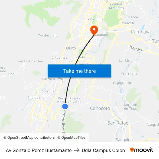 Av Gonzalo Perez Bustamante to Udla Campus Colon map
