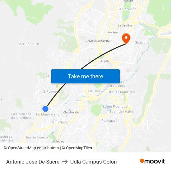 Antonio Jose De Sucre to Udla Campus Colon map