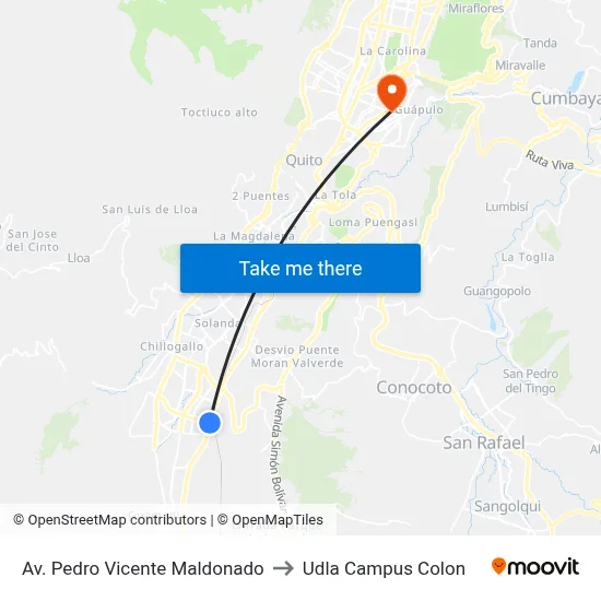Av. Pedro Vicente Maldonado to Udla Campus Colon map