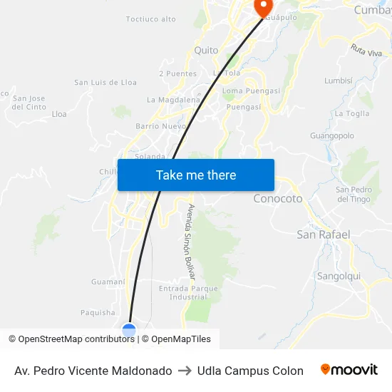Av. Pedro Vicente Maldonado to Udla Campus Colon map